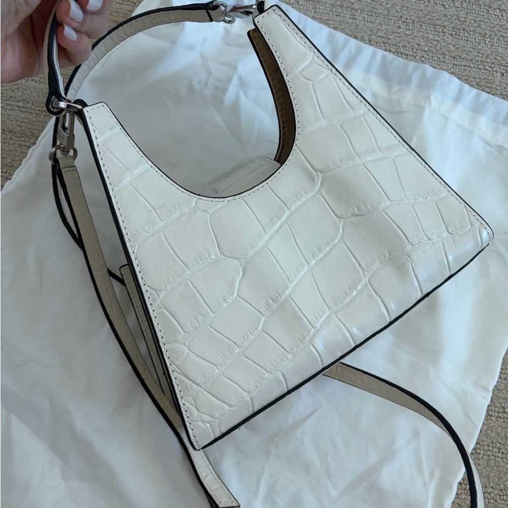STAUD Rey White Croc-Embossed Leather Shoulder Bag - Excellent Condition - Picture 4 of 7